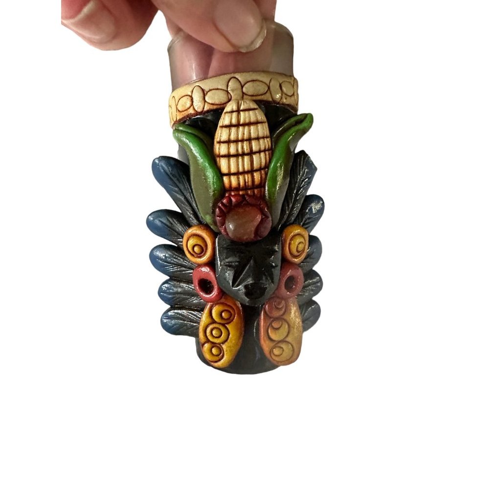 Aztec Mexican Shot glass clay stone 3 oz